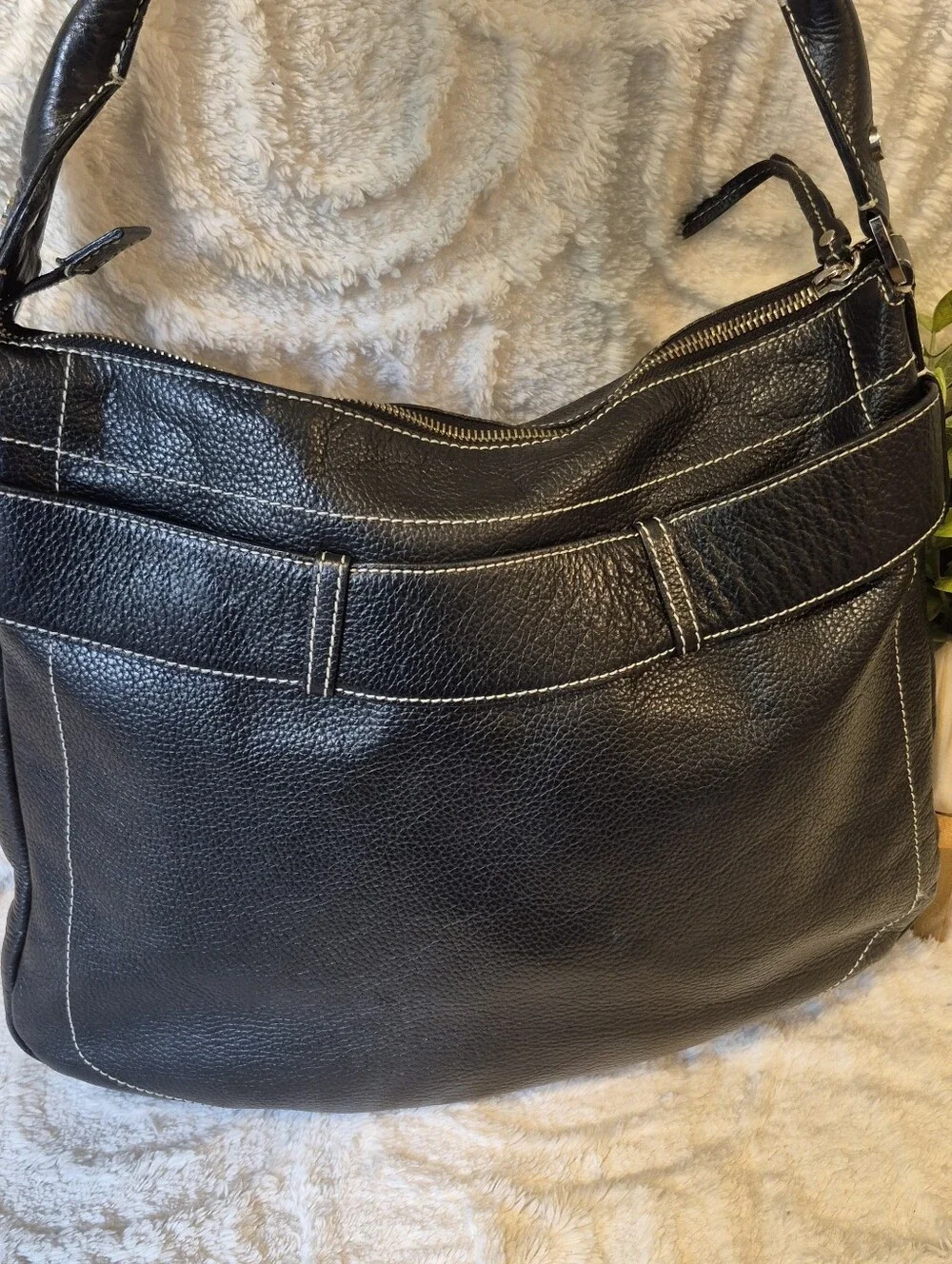 Vtg Charles David Genuine Leather Black Shoulder Bag Handbag Purse Y2K Hobo